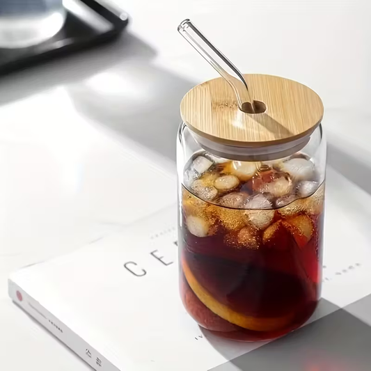 Clear Glass Tumbler Set with Lids & Straws, Beer Can Style Cups for Iced Coffee, Tea & Cocktails