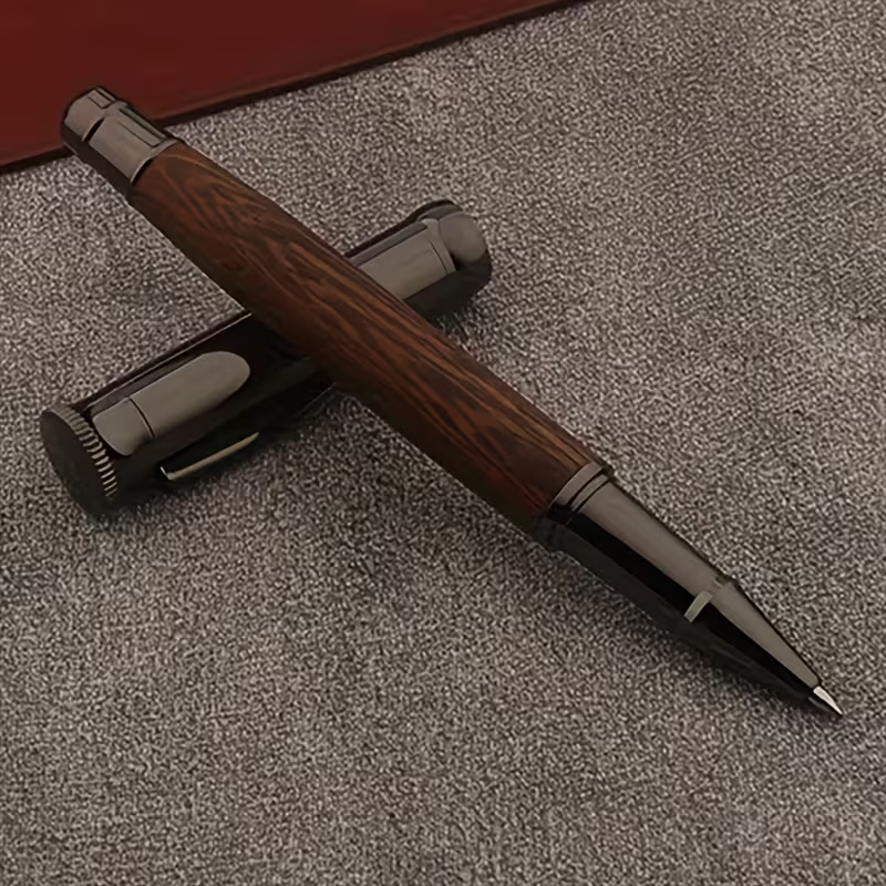 Executive Wooden & Metal Ballpoint Pen, Reusable Signature Pen with Clip Cap and Refills