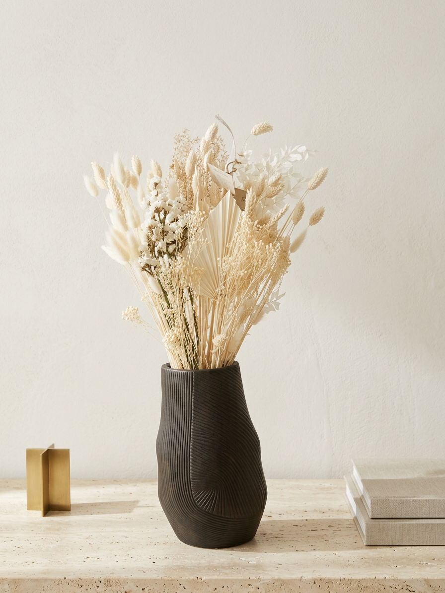 Luxury Mocha Ceramic Vase with Embossed Artisan Pattern, 31cm