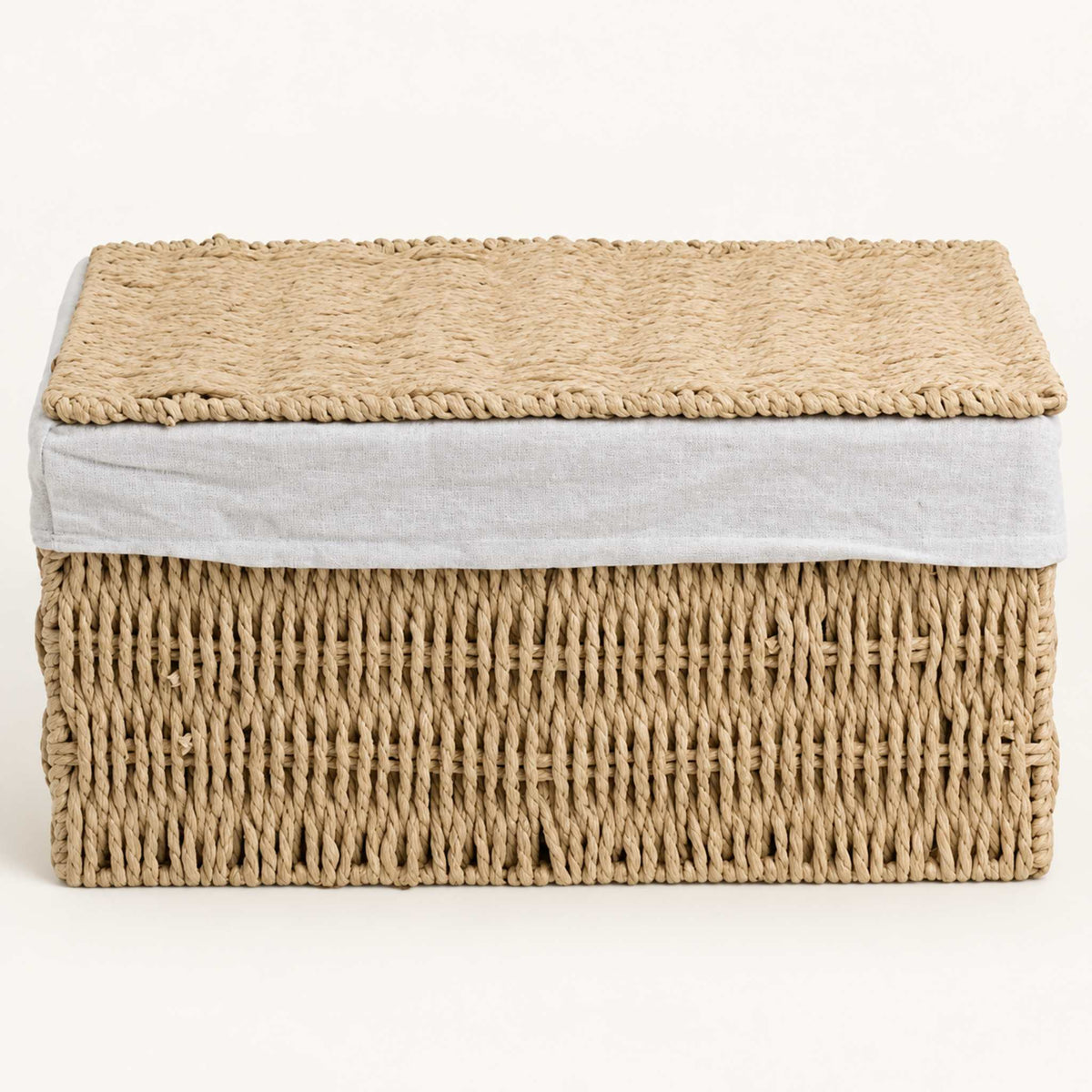 Handmade Woven Gift Basket with Lid, Beige