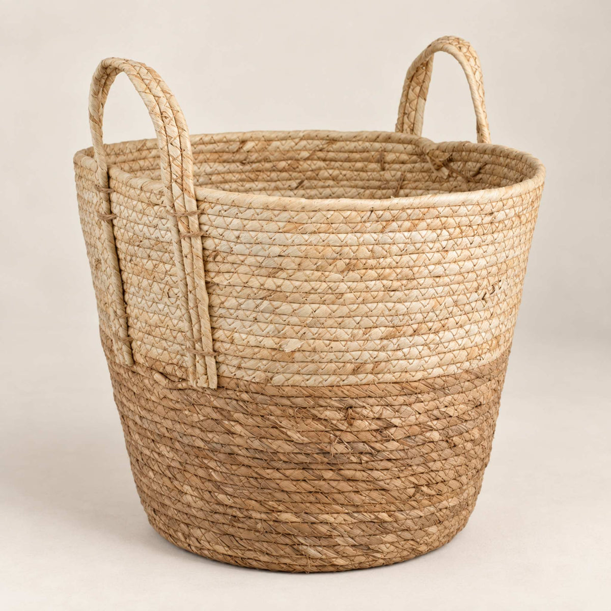 Beige and Brown Corn Fibre Storage Basket with Handles, 36 cm