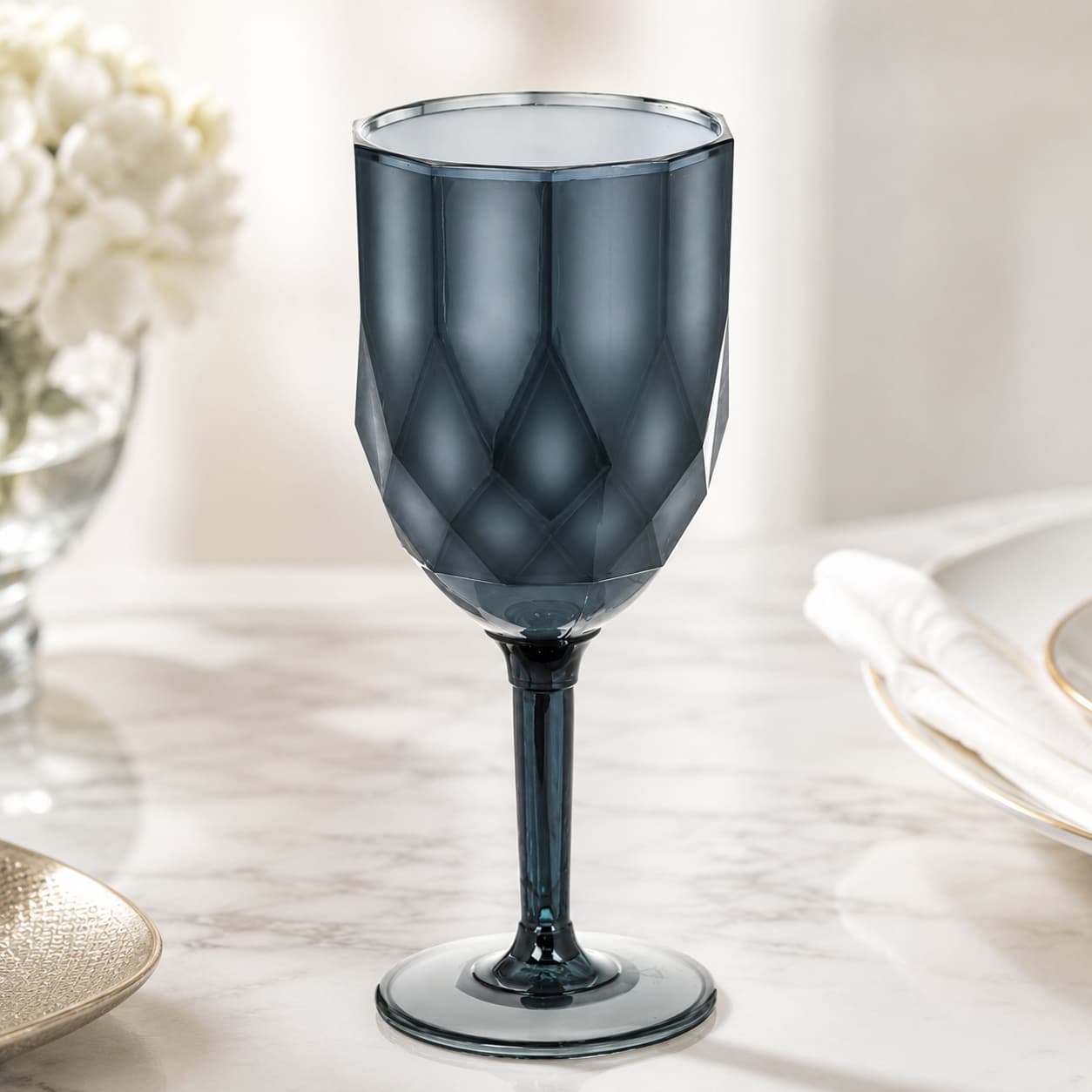Grey & White Plastic Stemmed Wine Glass, 350ml - Gifting CY - Cyprus -