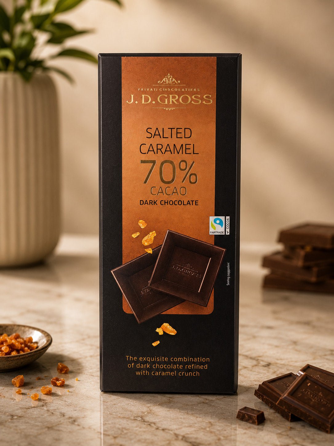 J.D. Gross Salted Caramel Dark Chocolate – 70% Cocoa Gourmet Chocolate Bar - Gifting CY - Cyprus -