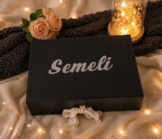 Luxury personalized Maid of Honor proposal gift box featuring a custom tumbler, mini sparkling wine bottle, personalized accessories, rose, and heartfelt proposal card inside a black keepsake box with the name .