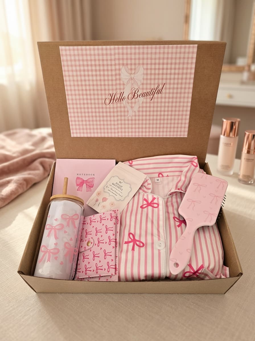 Pink Self - Care Gift Box Cyprus – Luxury Pajama & Beauty Gift Set for Her - Gifting CY - Cyprus -