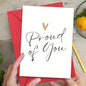 Encouragement greeting card with the message “Proud of you” and minimalist design
