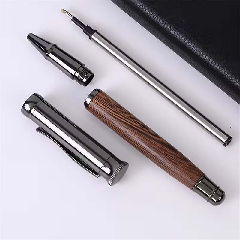 Executive Wooden & Metal Ballpoint Pen, Reusable Signature Pen with Clip Cap and Refills