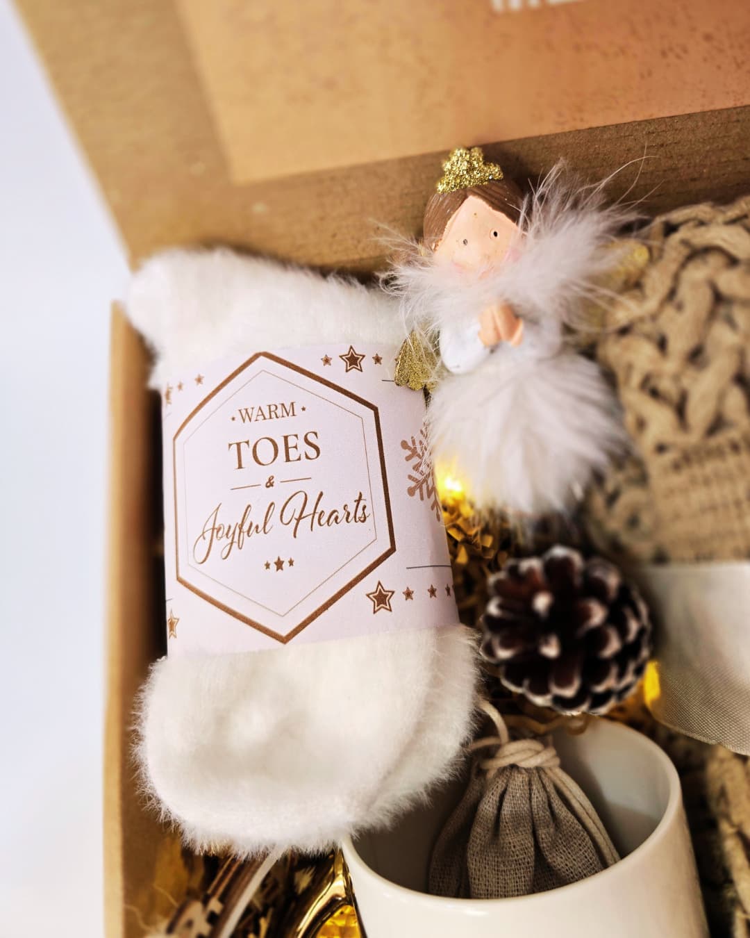 Christmas Gift Box Cyprus | Believe in Miracles Gift Set | Holiday Gift for Her or Him | Lindt Chocolate, Blanket, Socks, Mug, Ornament & Angel | Ships to Cyprus & Europe