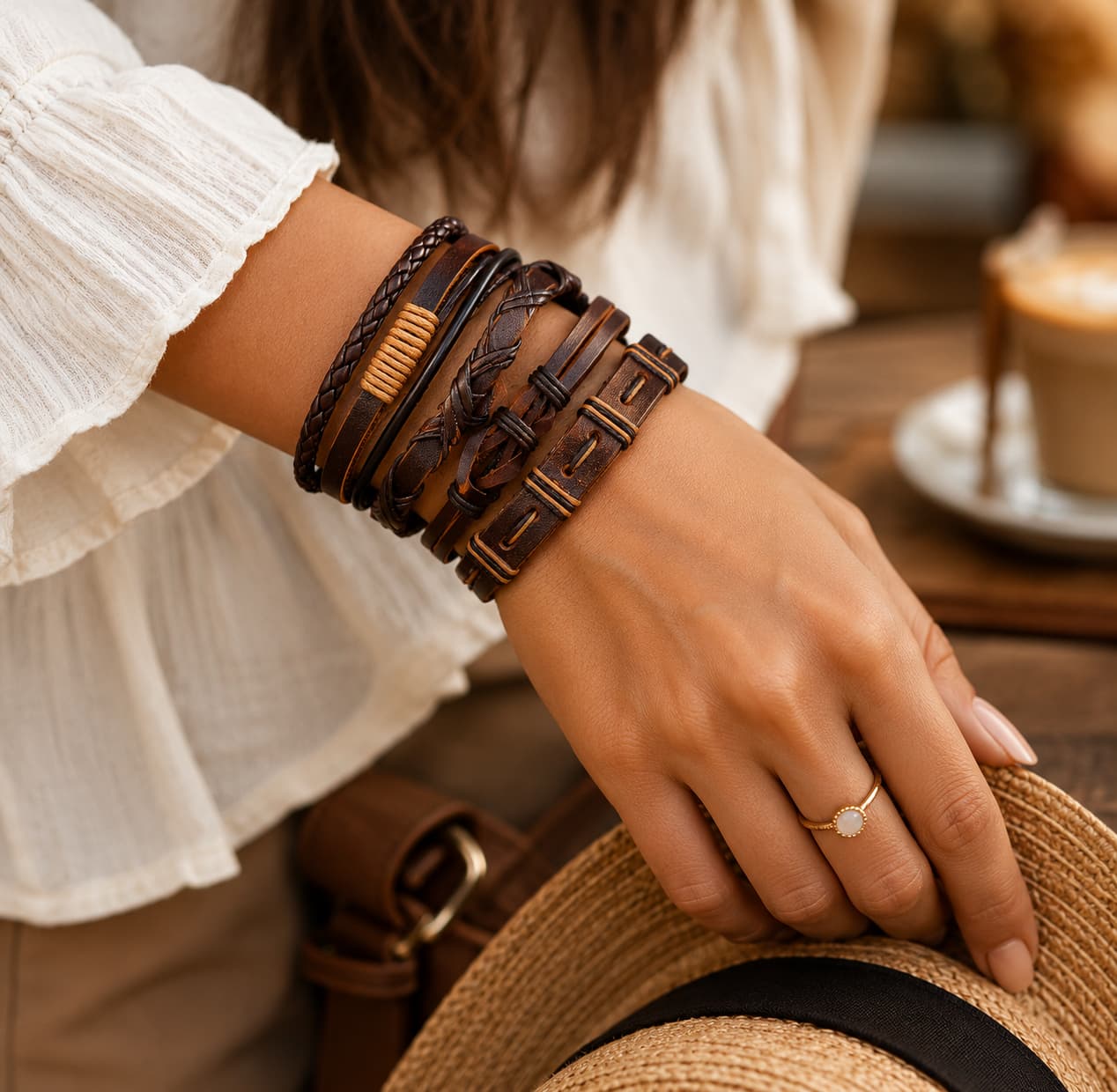 Heritage Woven Leather Bracelet Set, Five Vintage-Inspired Pieces for Layered Everyday Style