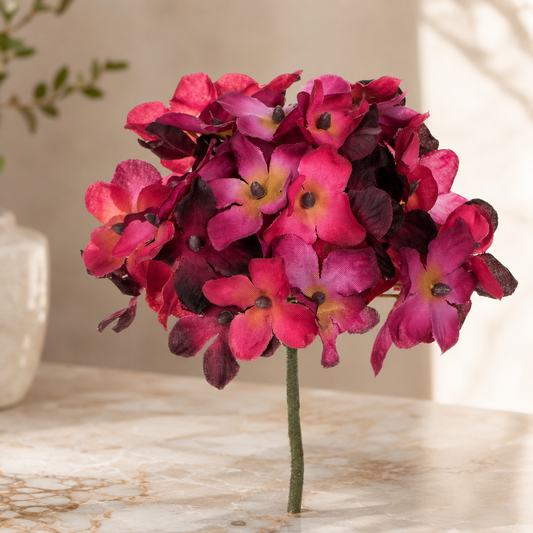 Artificial Red Hydrangea Stem, 24cm