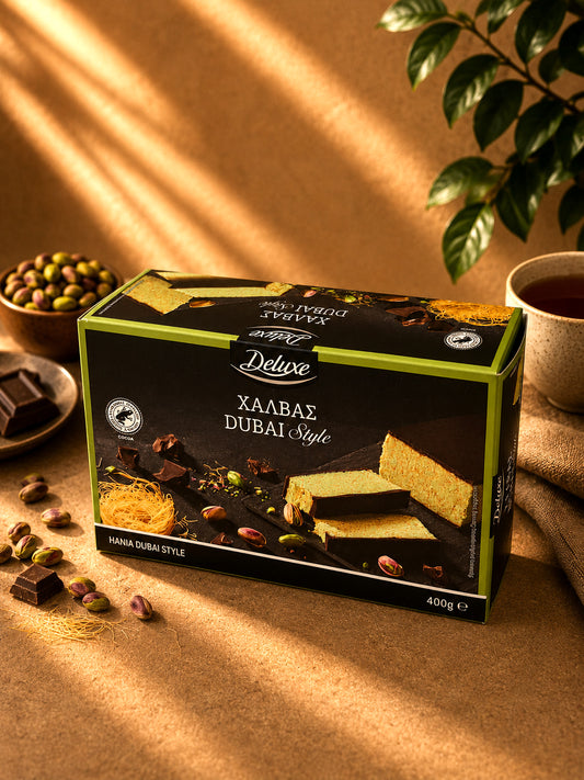 Deluxe Dubai Style Halva – Pistachio & Chocolate Inspired Sesame Dessert 400g