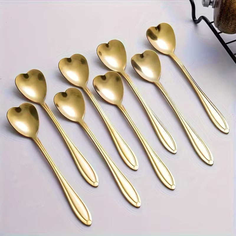 Gold heart-shaped spoon arranged neatly, ideal for gift boxes and luxury hampers
