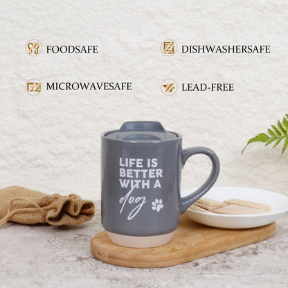 Dog Lover Gift Box featuring a dog-themed mug, puppy socks, cozy scarf, dog waste bag holder, air-dry clay kit, ribbons, and gift packaging for pet lovers.