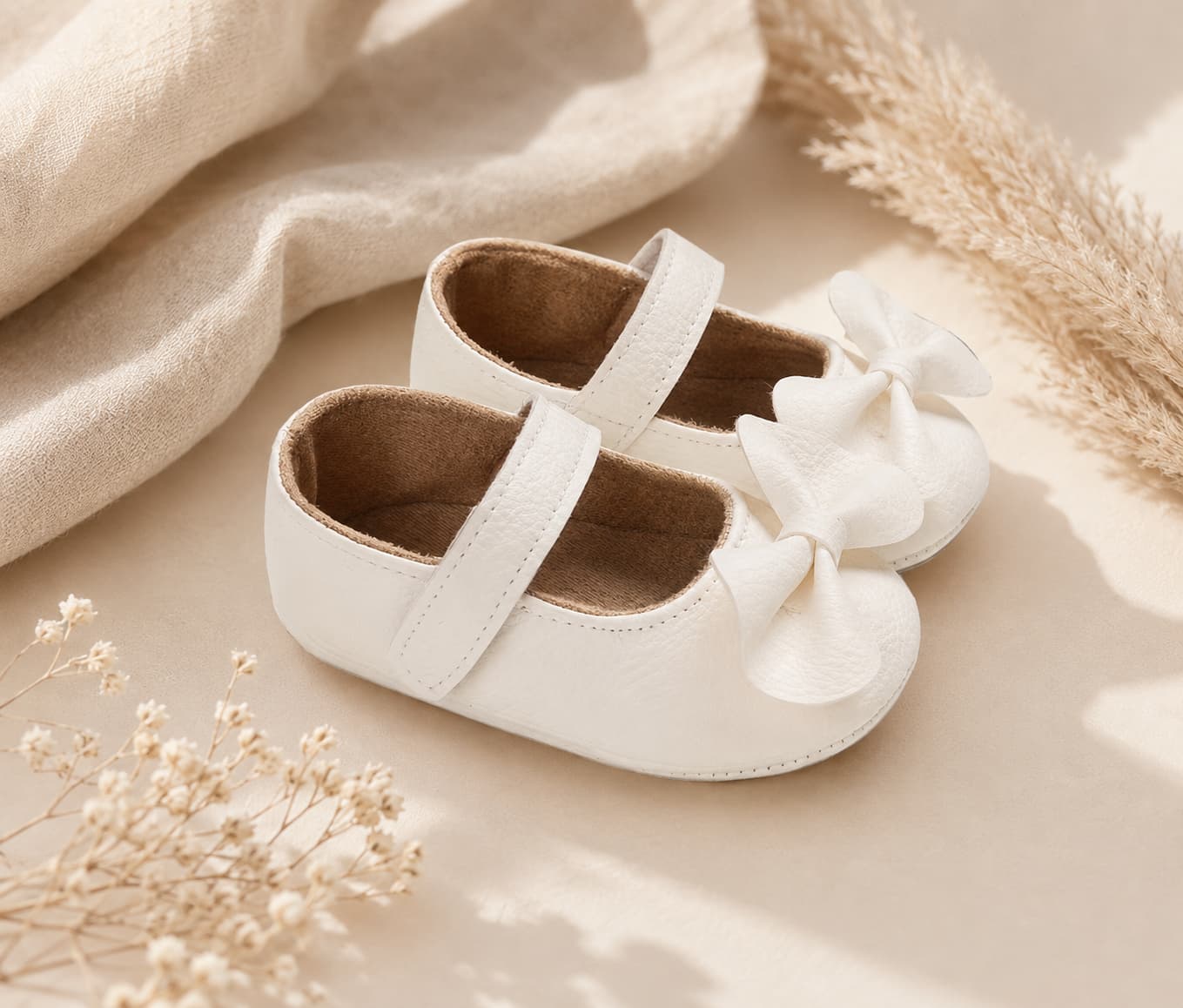 Ivory Bow Baby Shoes  Minimal Boho Style