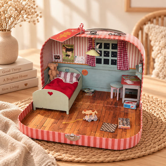 DIY Mouse Mansion Bedroom Suitcase Craft Kit with Mini Furniture, Teddy Bear & Accessories