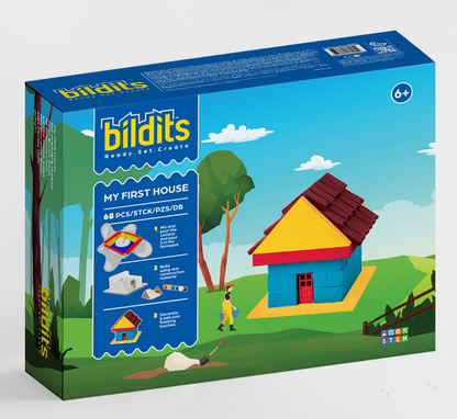 Bildits My First House kit – children building a real miniature house with bricks and cement