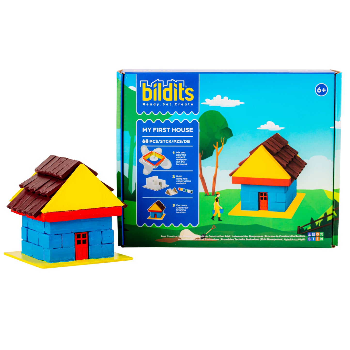 Bildits My First House kit – children building a real miniature house with bricks and cement