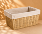 Natural woven gift basket with fabric lining, elegant neutral gift packaging basket