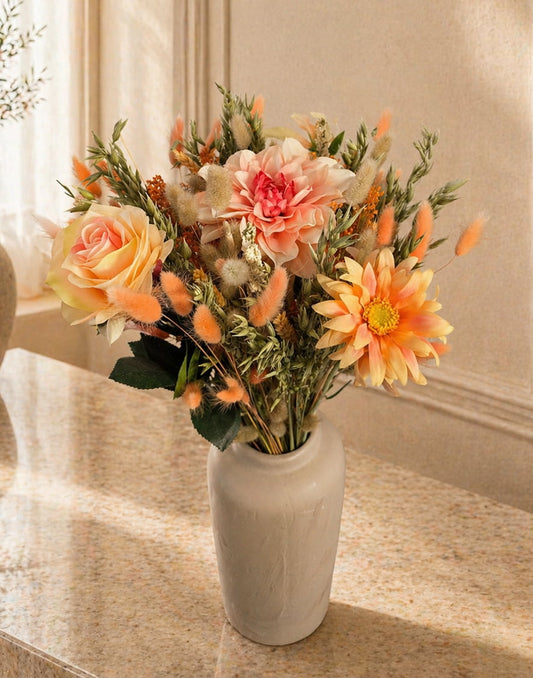 Elegant Sandstone Ceramic Vase with Embossed Detailing, 27cm