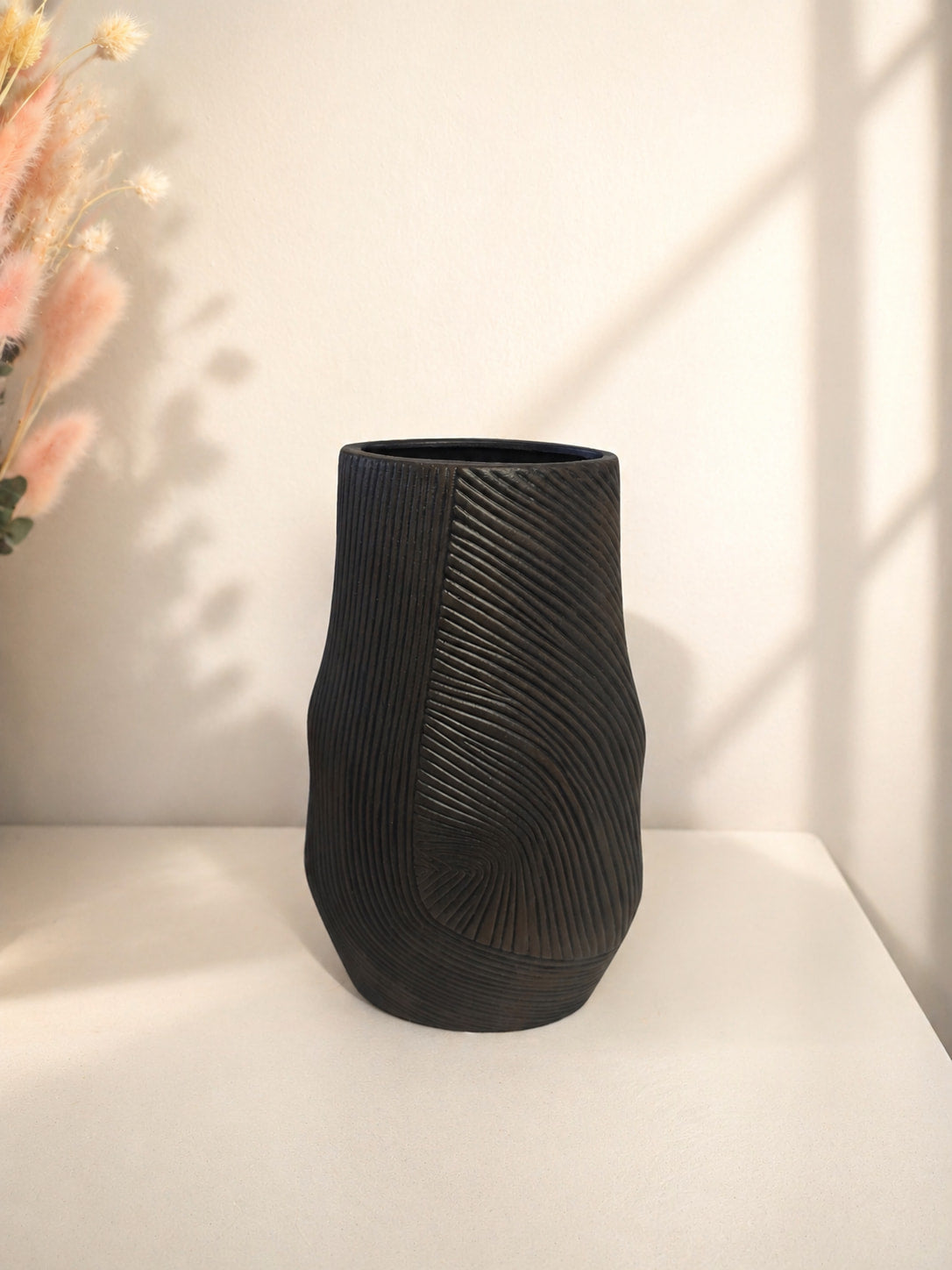 Luxury Mocha Ceramic Vase with Embossed Artisan Pattern, 31cm