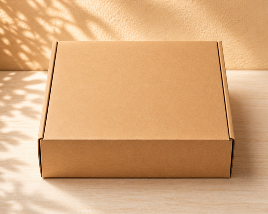 Premium kraft gift box on wooden surface, minimal elegant packaging box Gifting CY gift shop cyprus