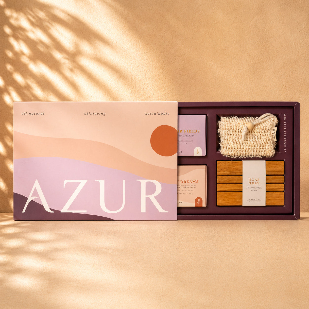 AZUR skincare product set on a beige background