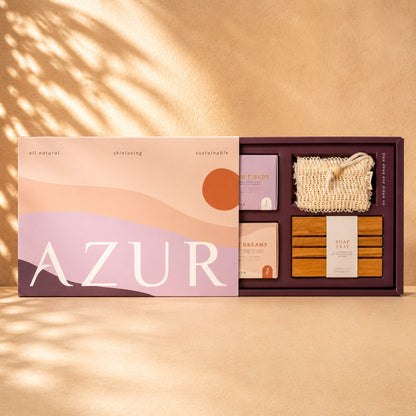 AZUR skincare product set on a beige background