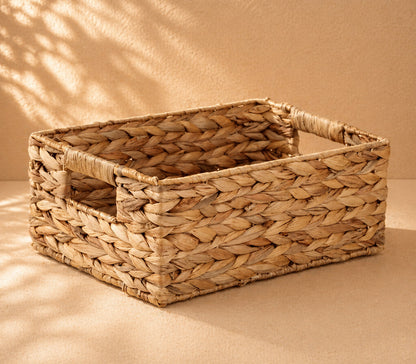 Woven basket on a beige background