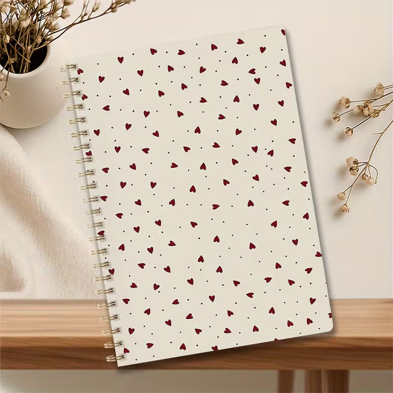 Spiral notebook with small red heart pattern, ideal for gift boxes and stationery gifts