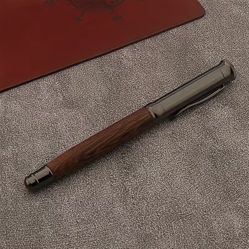 Executive Wooden & Metal Ballpoint Pen, Reusable Signature Pen with Clip Cap and Refills