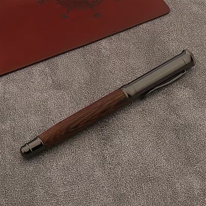 Executive Wooden & Metal Ballpoint Pen, Reusable Signature Pen with Clip Cap and Refills