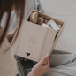 Wooden Geese baby memory box with delicate goose motif and heart-shaped detail, designed for storing newborn and childhood keepsakes.