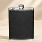 Black Leather Stainless Steel Whiskey Flask, 240ml - Gifting CY - Cyprus -