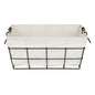 Black metal storage basket with ecru fabric lining and handles, 35 cm