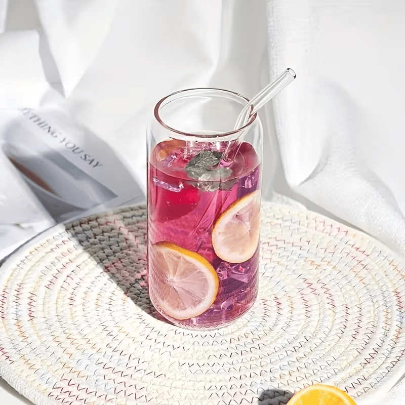 Clear Glass Tumbler Set with Lids & Straws, Beer Can Style Cups for Iced Coffee, Tea & Cocktails - Gifting CY - Cyprus -