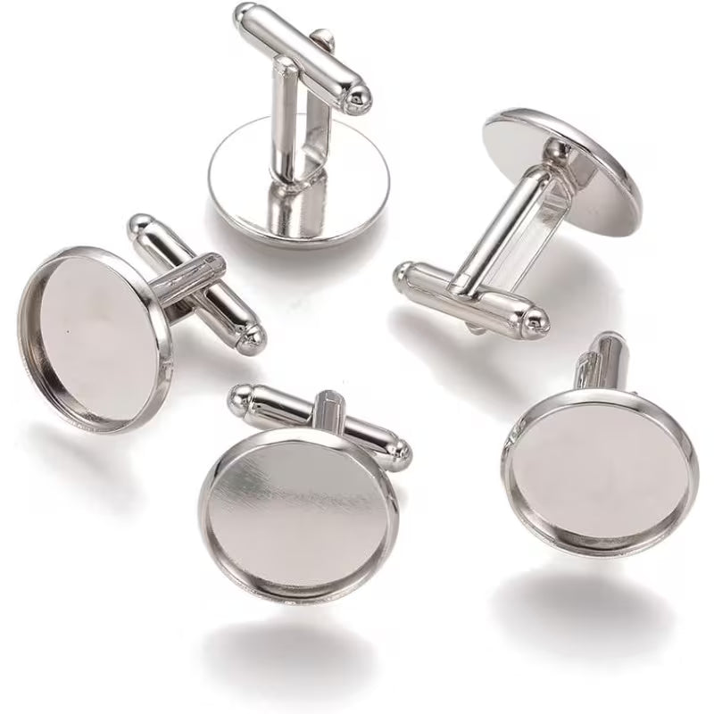 Elegant men’s cufflinks with sleek polished finish displayed on a neutral background.