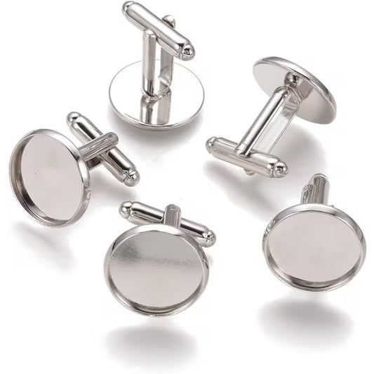 Elegant men’s cufflinks with sleek polished finish displayed on a neutral background.