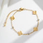 Stainless Steel Bracelet with Golden Clover and Sparkling Crystals