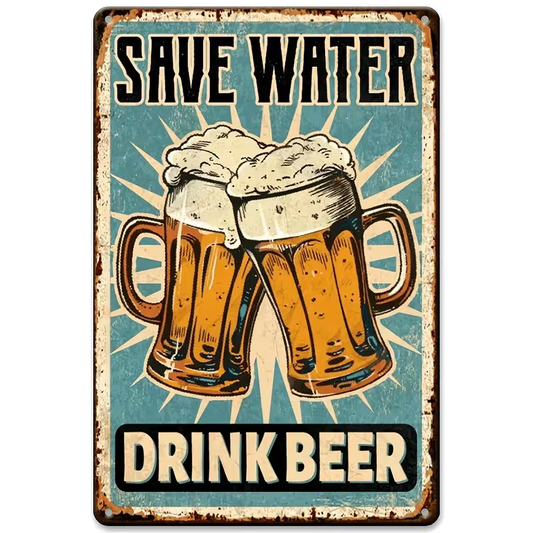 Save Beer" Vintage Wall Sign - Rustic Blue and White Nostalgic Art