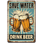 Save Beer" Vintage Wall Sign - Rustic Blue and White Nostalgic Art