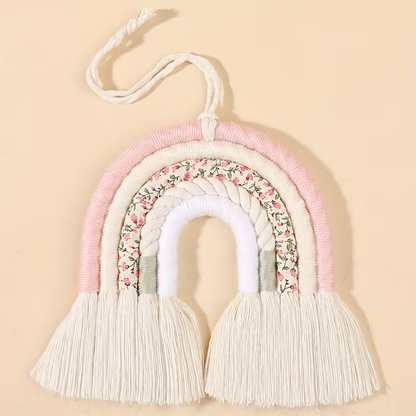 Boho Rainbow Wall Hanging, Hand-Woven Decorative Accent for Bedroom, Nursery & Home Styling
