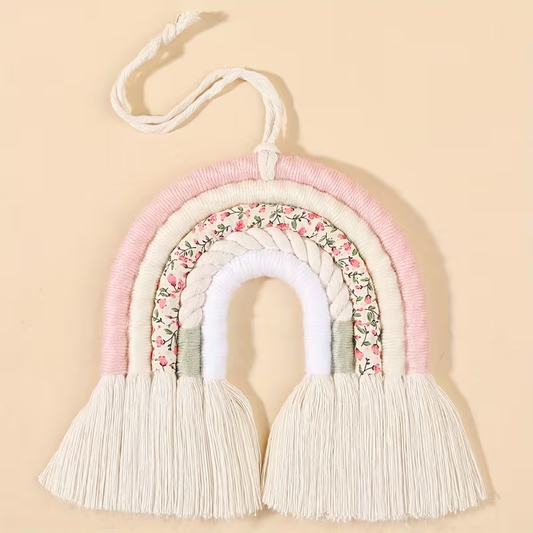 Boho Rainbow Wall Hanging, Hand-Woven Decorative Accent for Bedroom, Nursery & Home Styling