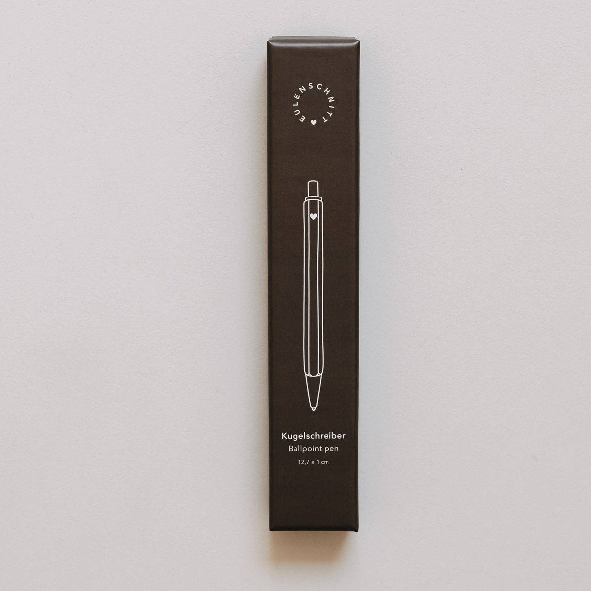 Eulenschnitt ballpoint pen presentation box with a line drawing of the pen.
