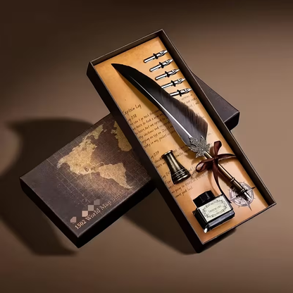 Signature Vintage Maple Leaf Feather Pen Set, Silvery Nib Writing Pen