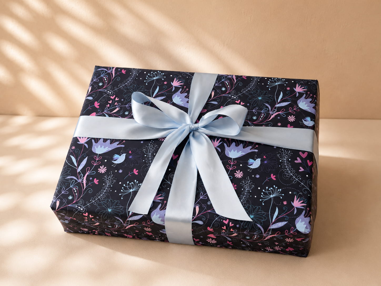 Floral Black & Blue Ribbon Wrap - Gifting CY - Cyprus -