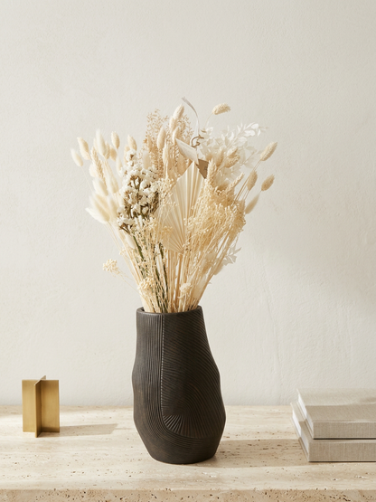 Luxury Mocha Ceramic Vase with Embossed Artisan Pattern, 31cm