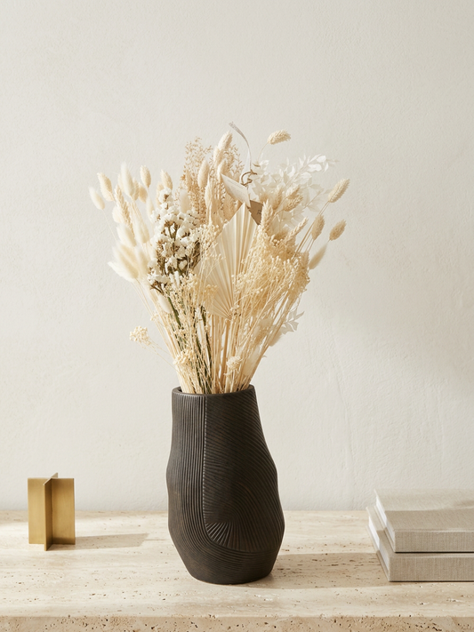 Luxury Mocha Ceramic Vase with Embossed Artisan Pattern, 31cm