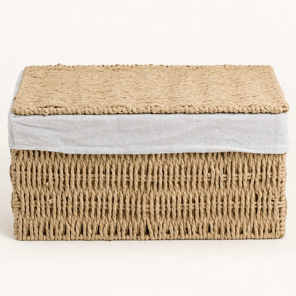 Handmade Woven Gift Basket with Lid, Beige