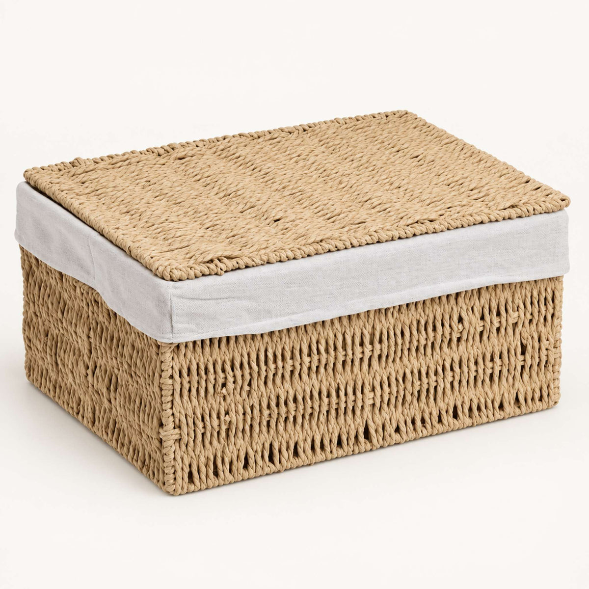 Handmade Woven Gift Basket with Lid, Beige