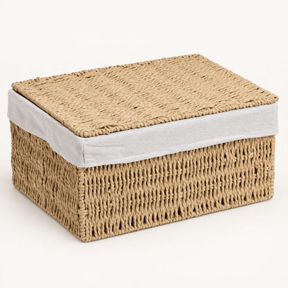 Handmade Woven Gift Basket with Lid, Beige